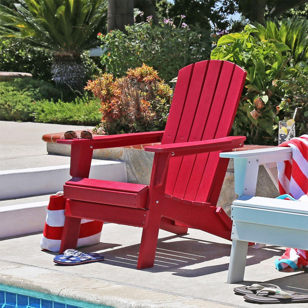 Shine Company 7626CP Seaside Mid-Century Modern Folding Plastic Adirondack Chair | Durable Resin Composite Fire Pit Chairs – Chili Pepper