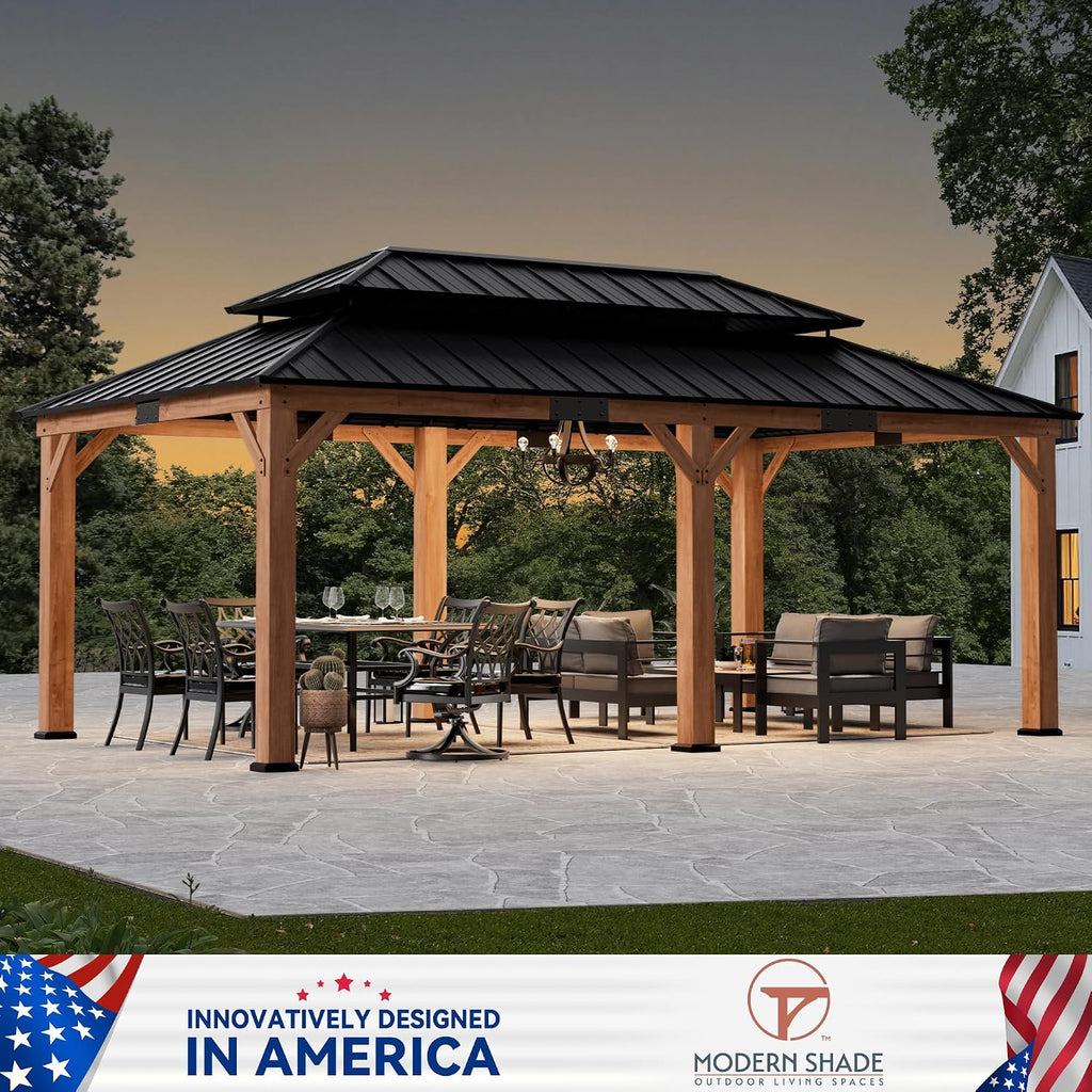 Modern Shade Wood Gazebo 12x20 with Double Galvanized Steel Roof