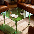 Acrylic Coffee Table Square, Mid-Century Modern Style for Living Room, Bedroom (Green, 31.5"×31.5"×16.9“)
