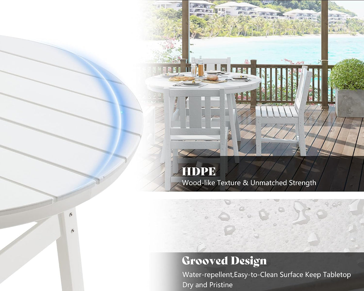 AMERLIFE 5 Piece HDPE Patio Dining Table Set with Chairs, White