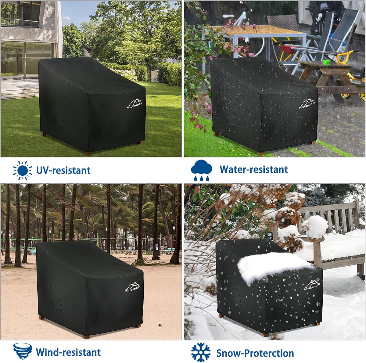 2 Pack Patio Chair Covers, 40" W x 40" D x 36" H Heavy Duty 600D Outdoor Deep Seat Lounge Club Chair Cover, Waterproof UV Resistant Outdoor Patio Chair Furniture Cover, Black