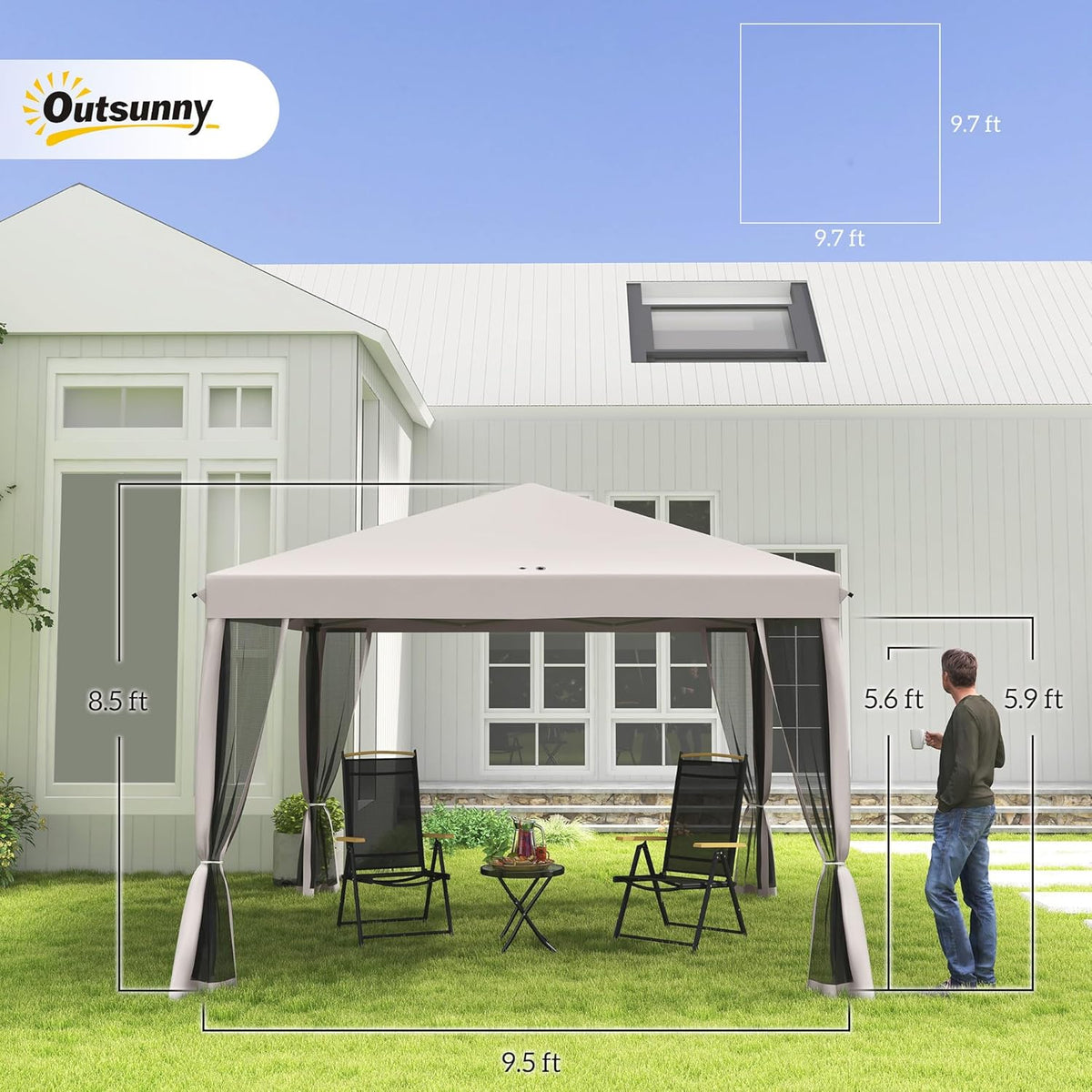 Outsunny 10' x 10' Pop Up Canopy Tent with Netting Carry Bag Beige