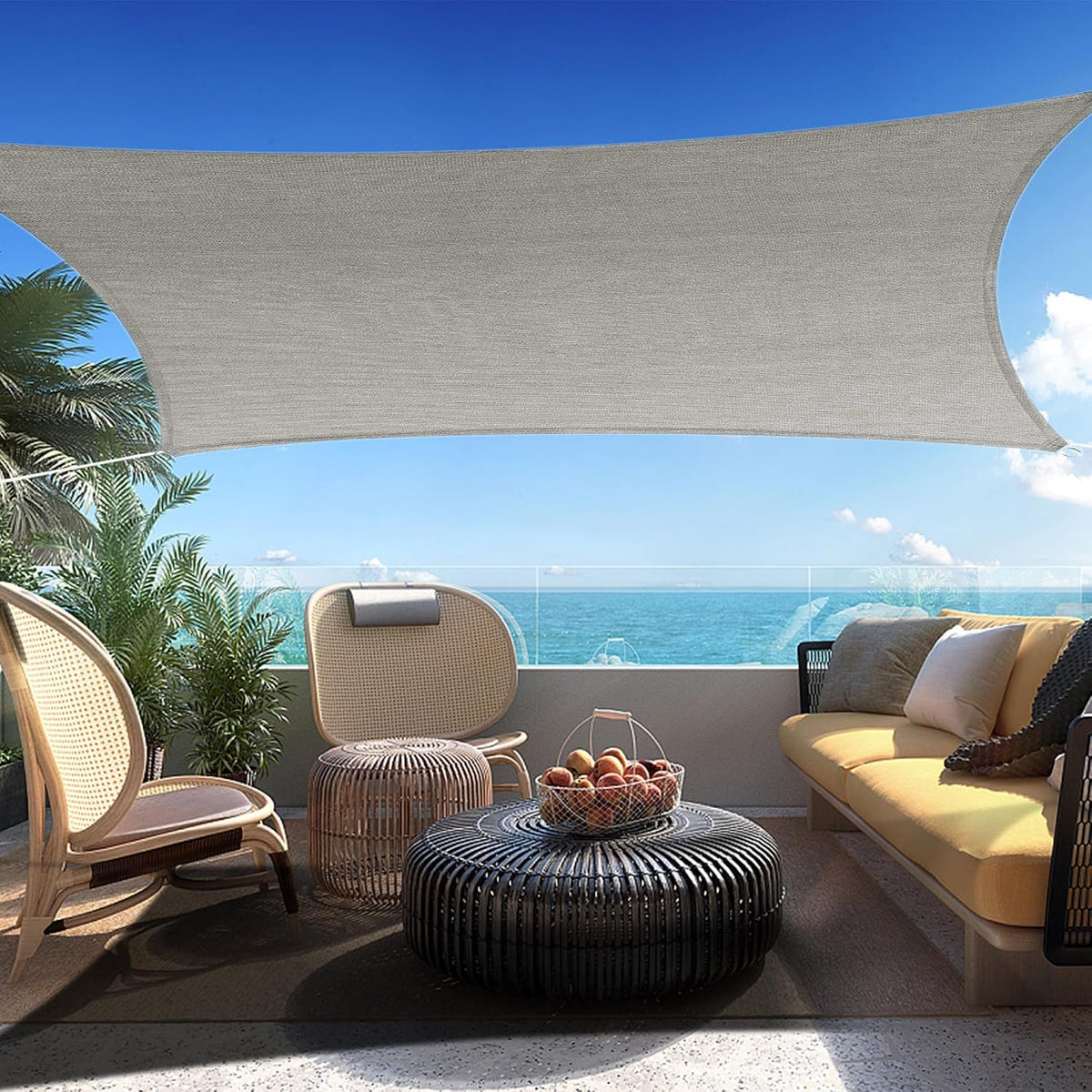 16' x 20' Gray Rectangle Sun Shade Sail Canopy Durable Fabric UV Block Awning, We Make Custom Sizes