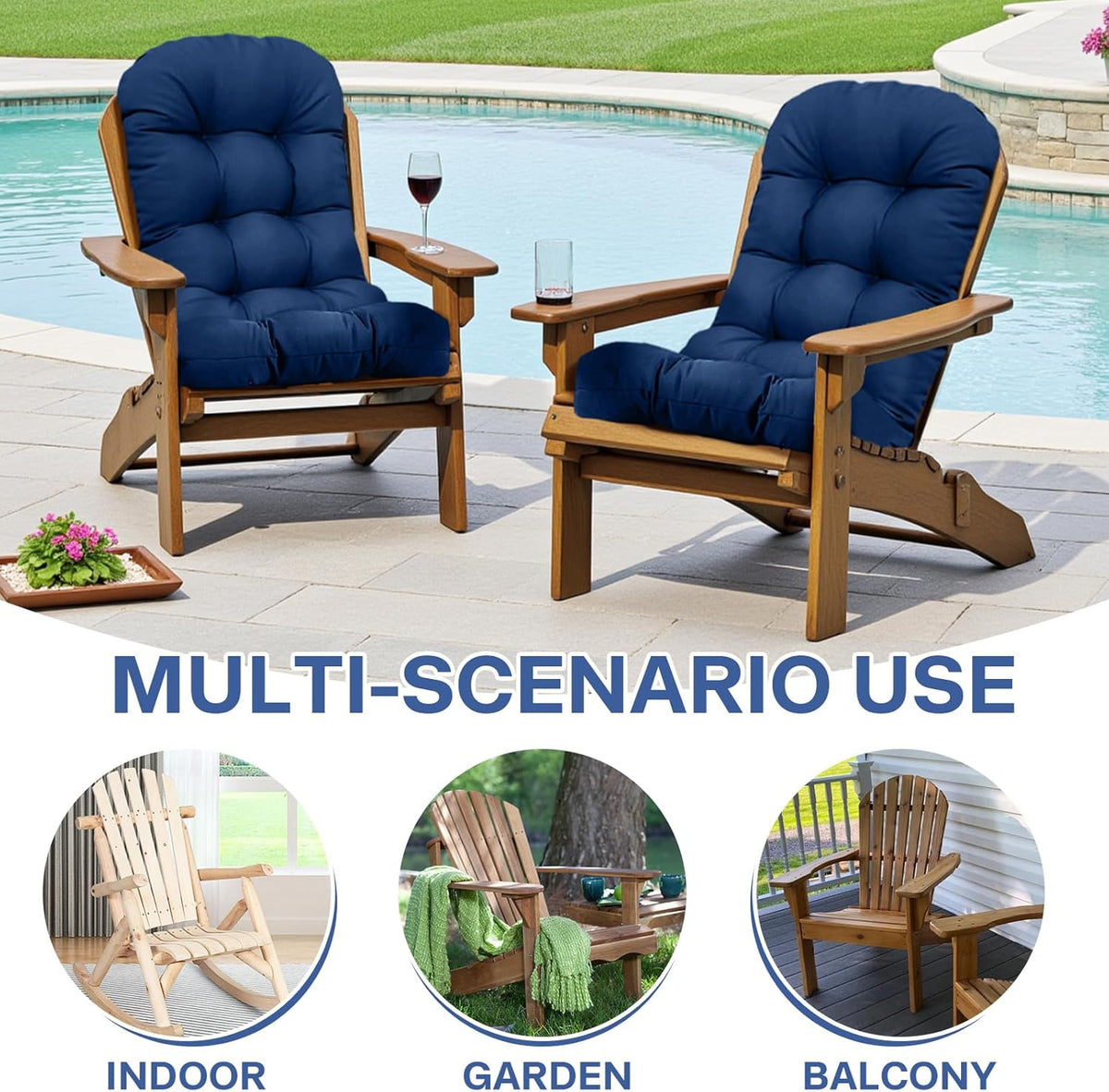 Outdoor Adirondack Chair Cushions Set of 2 Waterproof Teal