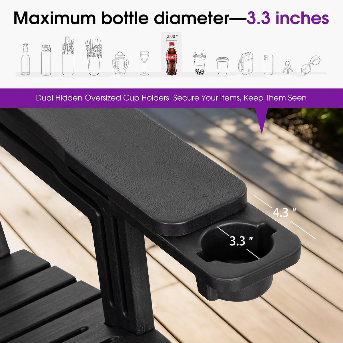 PURPLE LEAF Adirondack Chair Set of 4 HDPE Patio Chair for Fire Pit, Black