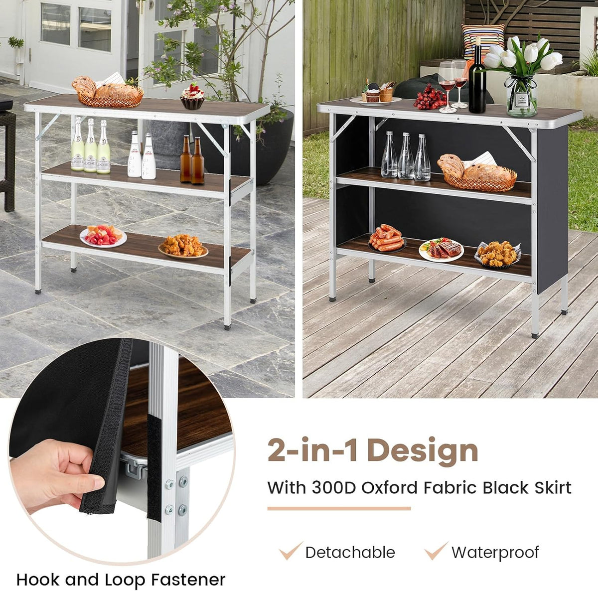COSTWAY Portable Bar Table for Events, 43.5” x 15” x 34.5”(1, Brown)