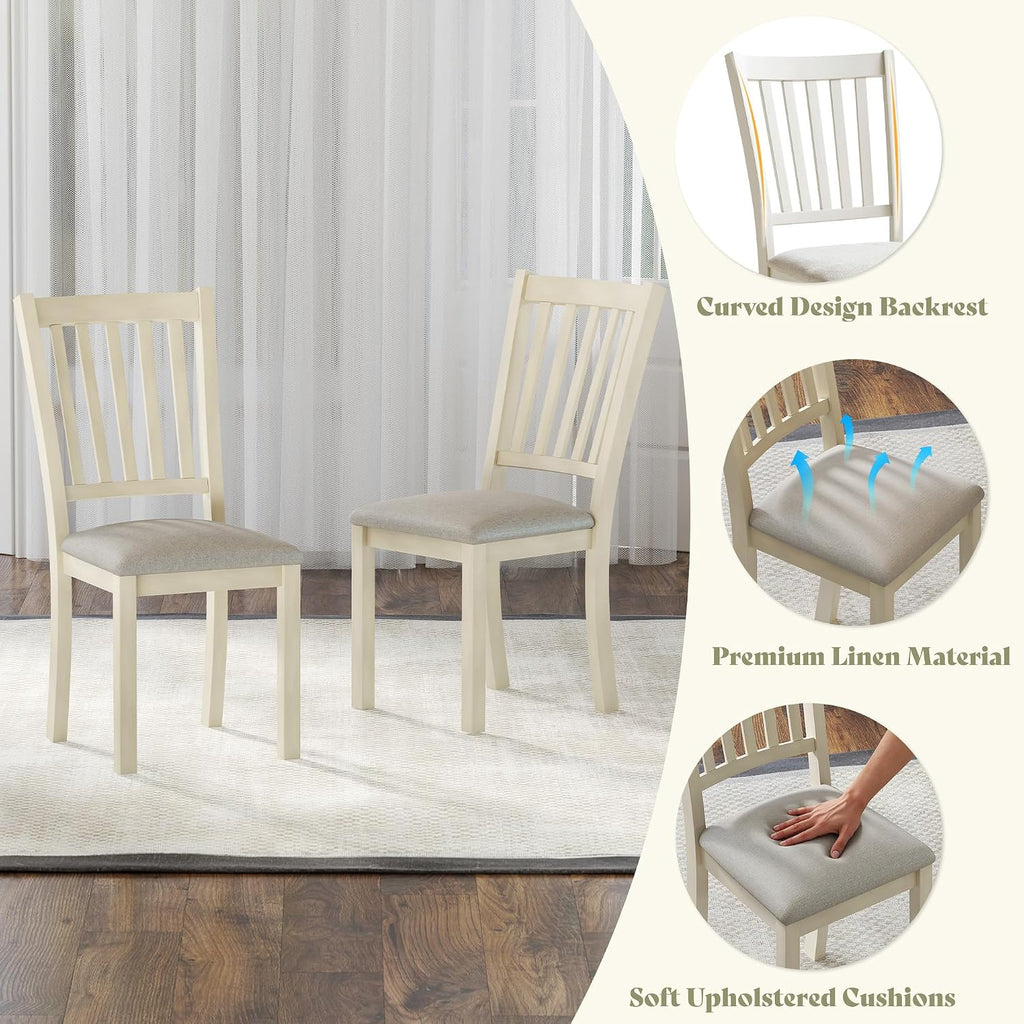 AMERLIFE 9 Piece Farmhouse Dining Table Set with 79" Table, Cream