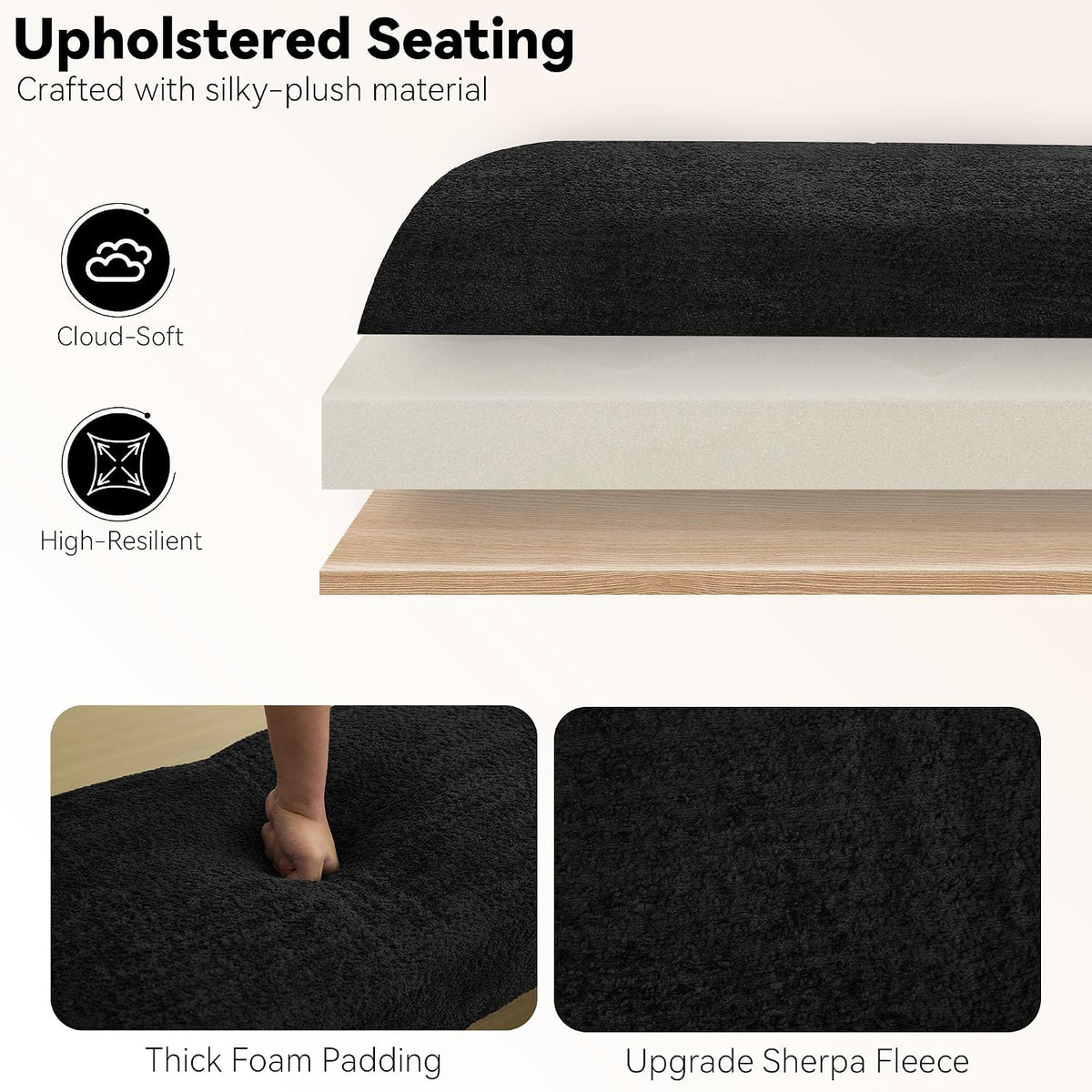 Upholstered Entryway Bench, 43" Modern Bedroom Bench, Black
