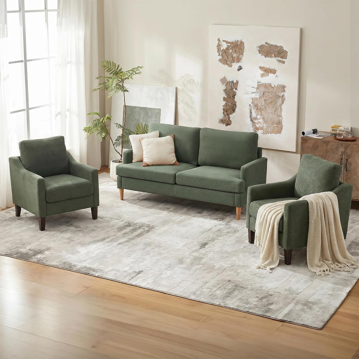 VKNOW Accent Chairs Set of 2, Modern Upholstered Armchairs, Green