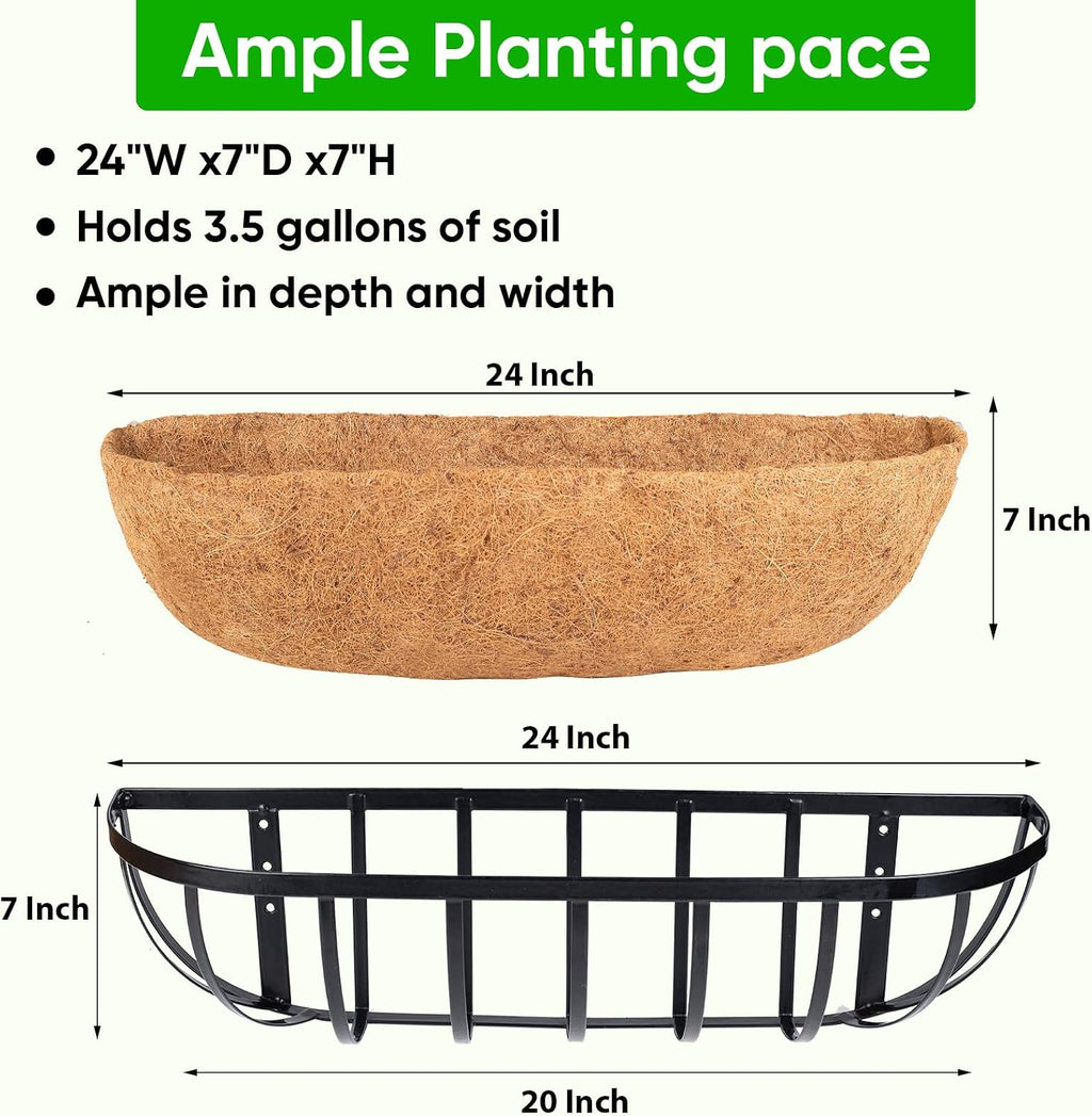 HKZ Deck Balcony Railing Planter Window Boxes - 2 Pack 24 Inch Planter Box, Balcony Planters Railing Hanging, Window Boxes Outdoor Fence Planters