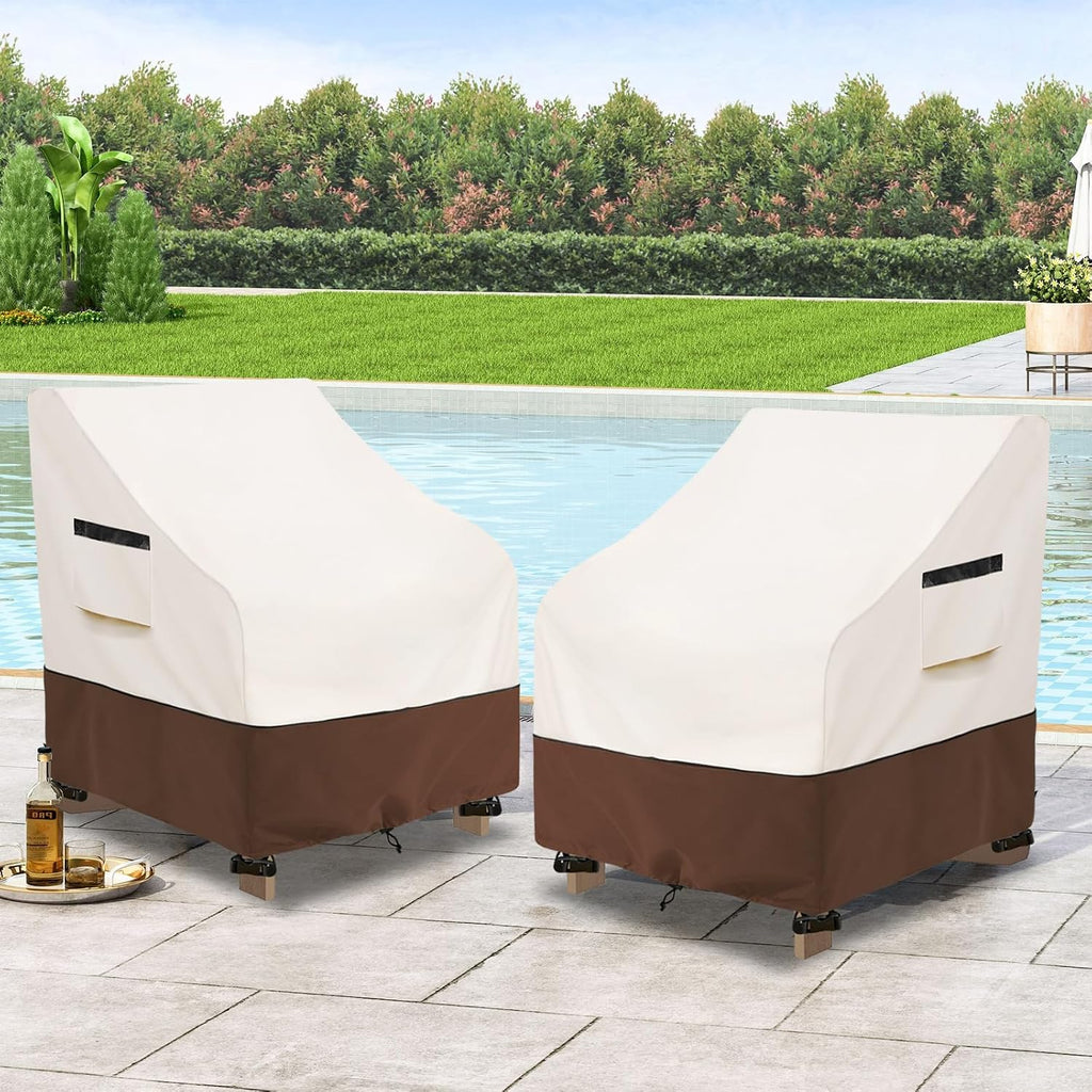 Patio Chair Covers,Waterproof Heavy Duty Patio Furniture Covers for Adirondack Chair 2 Pack (30 W x 34 D x 36 H inches) Beige & Brown