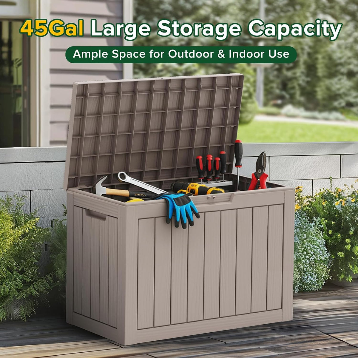 EasyUp 50 Gallon Outdoor Storage Box Waterproof Lockable Deck Boxes