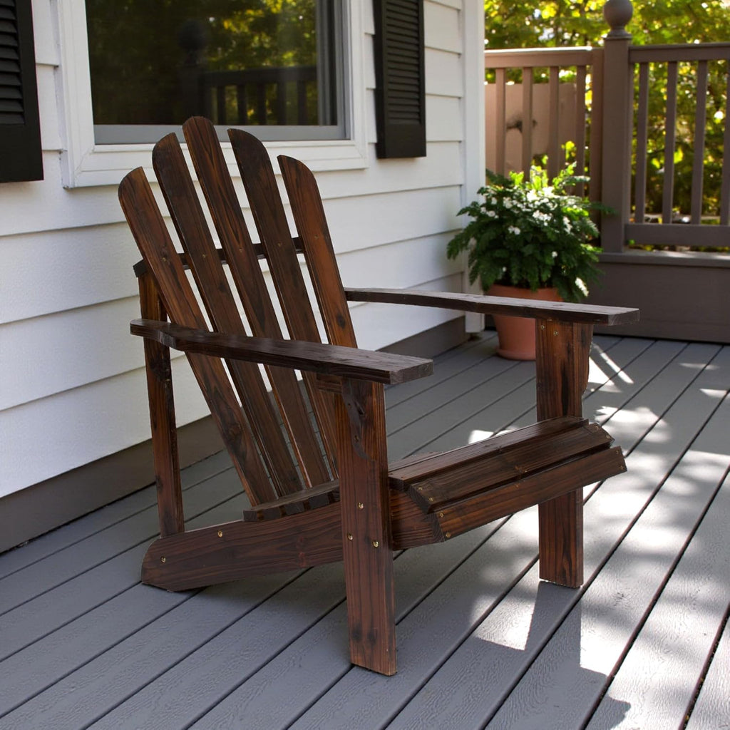 Shine Company Westport Wooden Adirondack Chair, Outdoor Patio Firepit Chairs, Back & Seat Pre-Assembled, Burnt Brown