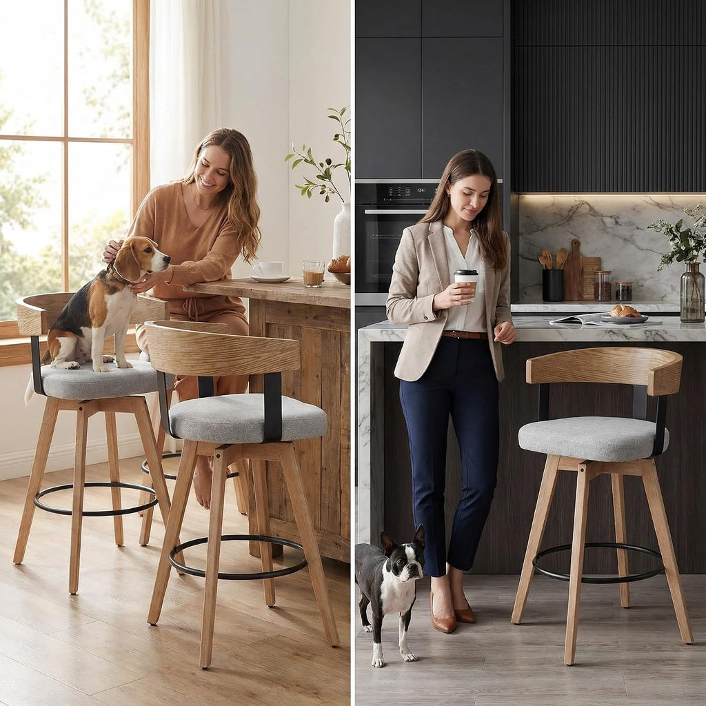 LukeAlon 26" Seat Height Swivel Linen Counter Stools Set of 3, Grey