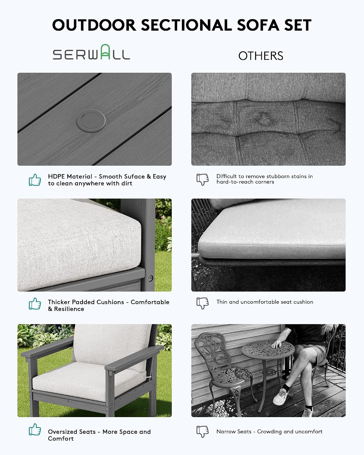 SERWALL HDPE Outdoor Patio Furniture Set Outdoor Couch