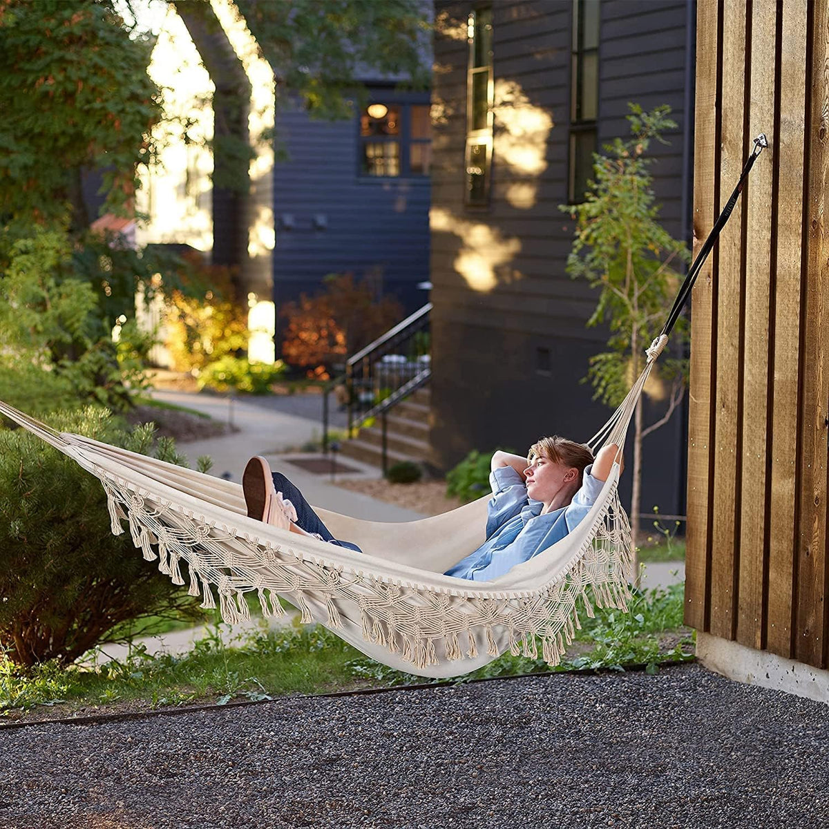 Outdoor Hammock Garden Cotton Hammock Macrame Fringe Hammocks Boho