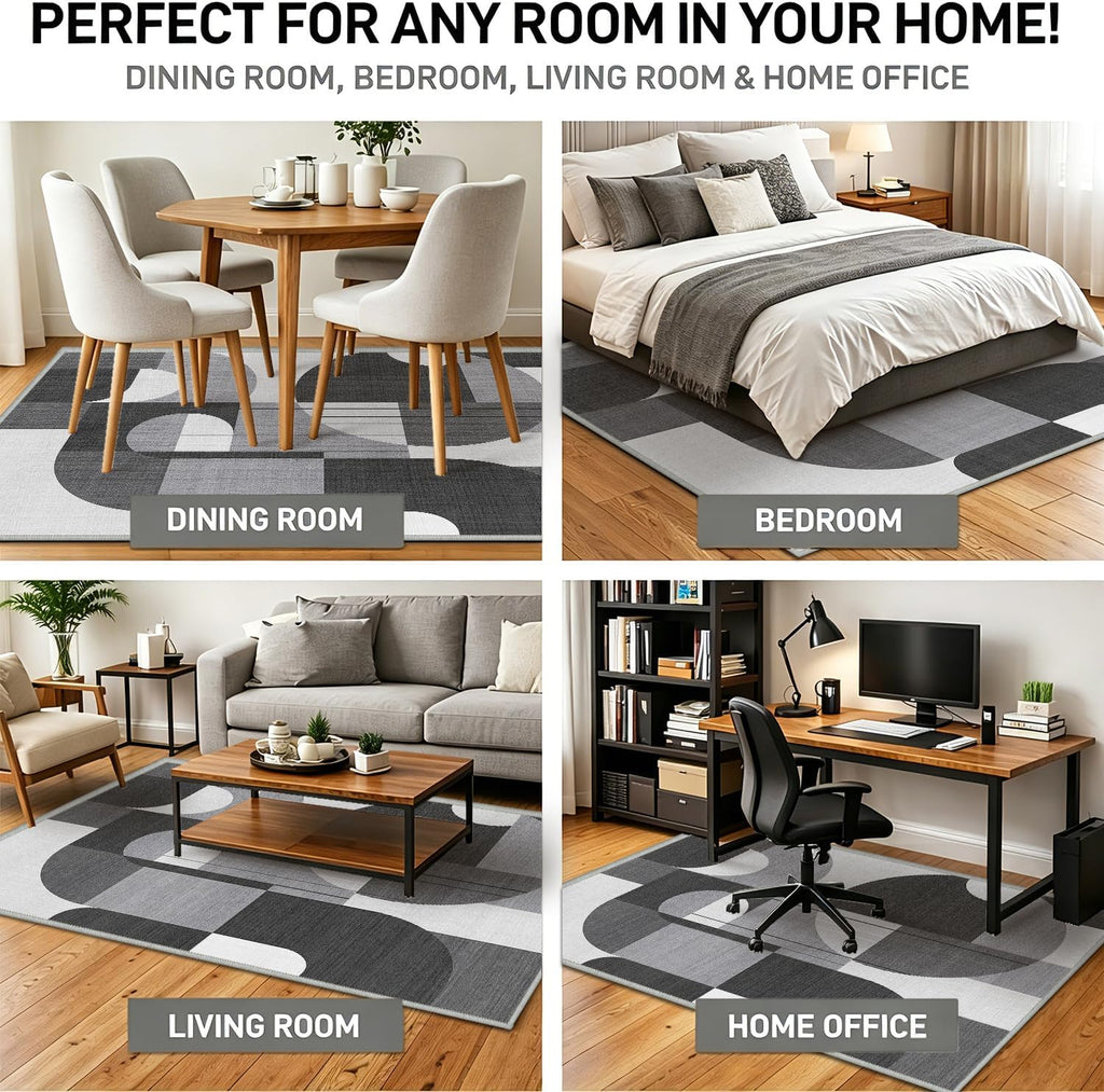 9x12 Black and White Geometric Modern Area Rug for Living Room Bedroom Abstract Large Rug Machine Washable Non-Slip Carpet for Dining Room Office
