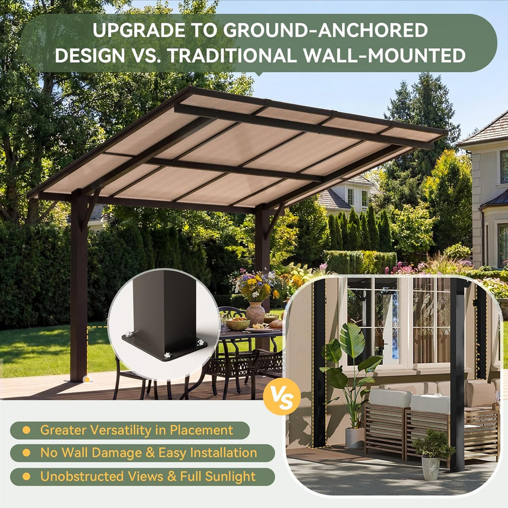 Aoxun 8' x 10' Gazebo, Freestanding Pergola with Roof, Black