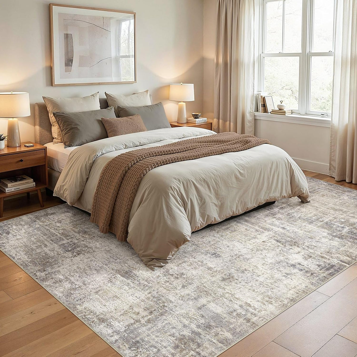 cotiled 8x10 Area Rug for Living Room, Abstract Washable Carpet, Brown Grey