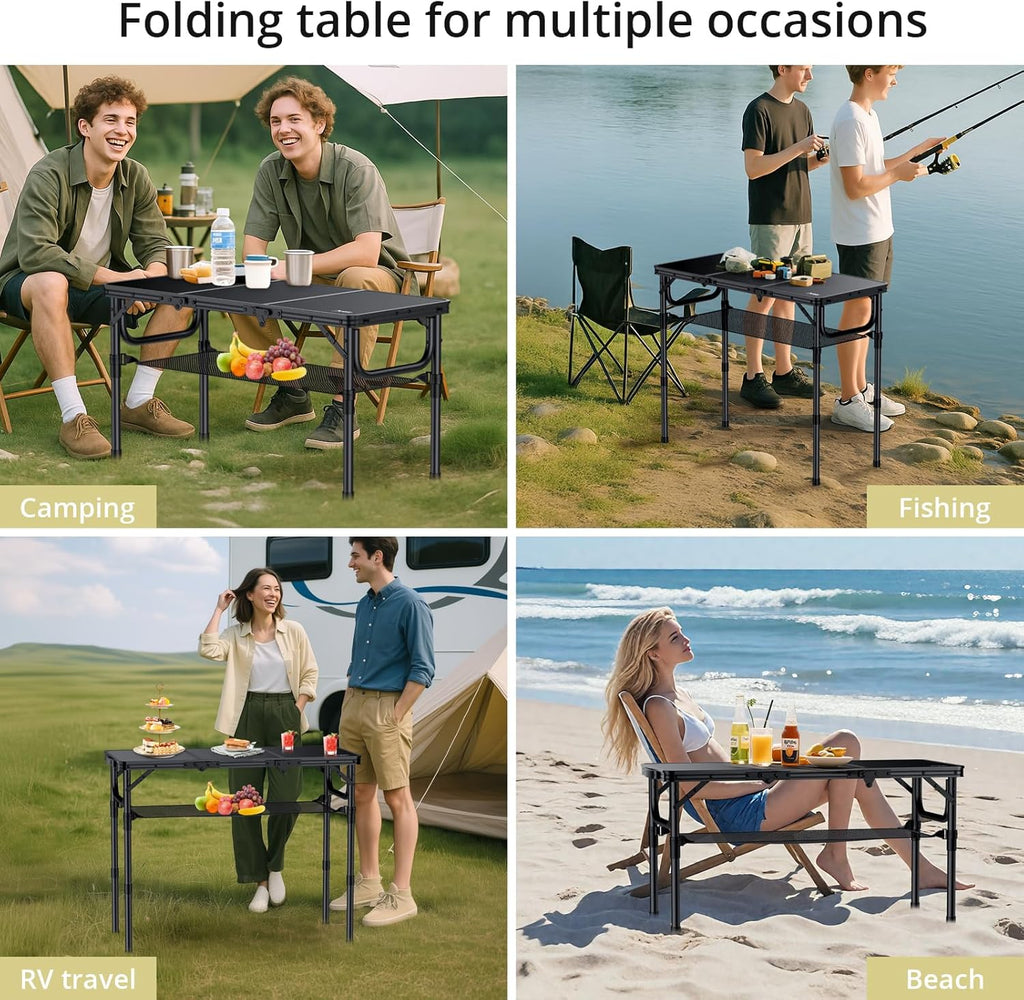 Anbte Folding Camping Table with Storage Net, 3ft Portable Table, 35" x 16"