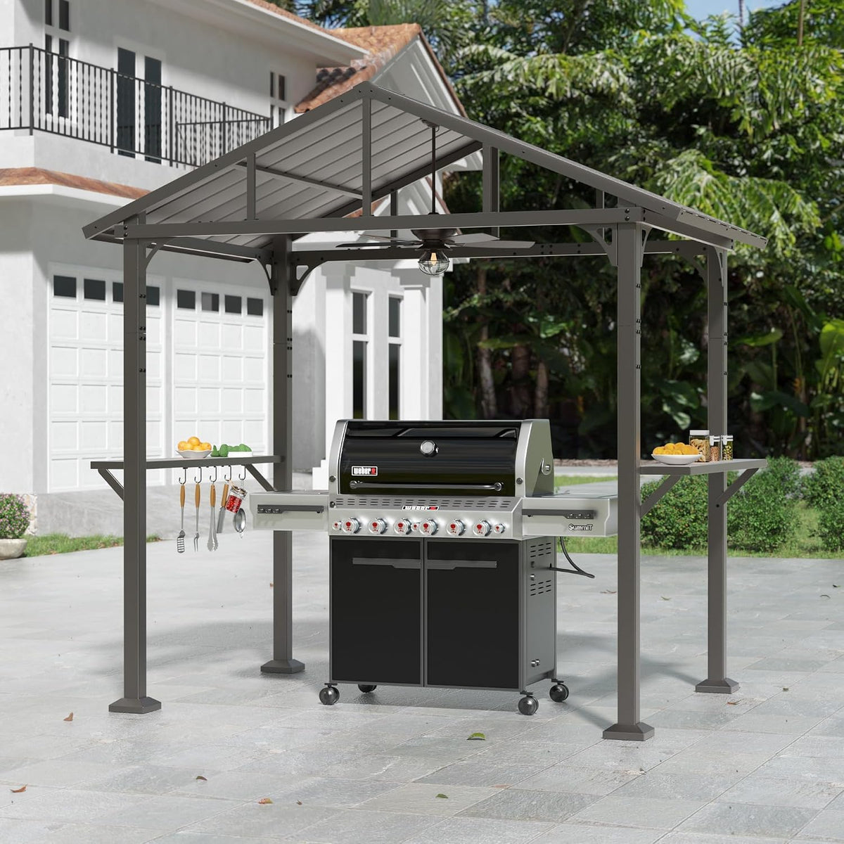 Kullavik 8'x5' Hardtop Grill Gazebo,BBQ Gazebo Canopy for Outdoor Grill