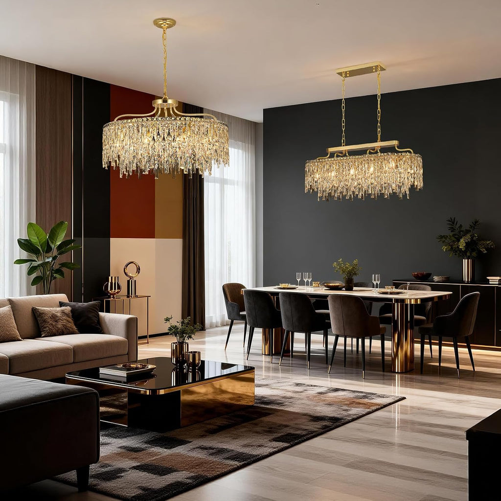 10 Lights Modern Gold Crystal Chandeliers for Dining Room 28"
