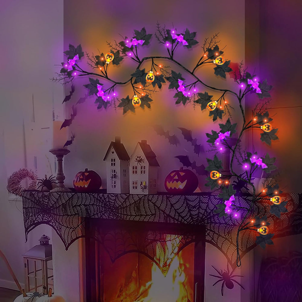 9FT 72 LED Halloween Willow Vine Twig Decor Black Halloween Garland with Pump...
