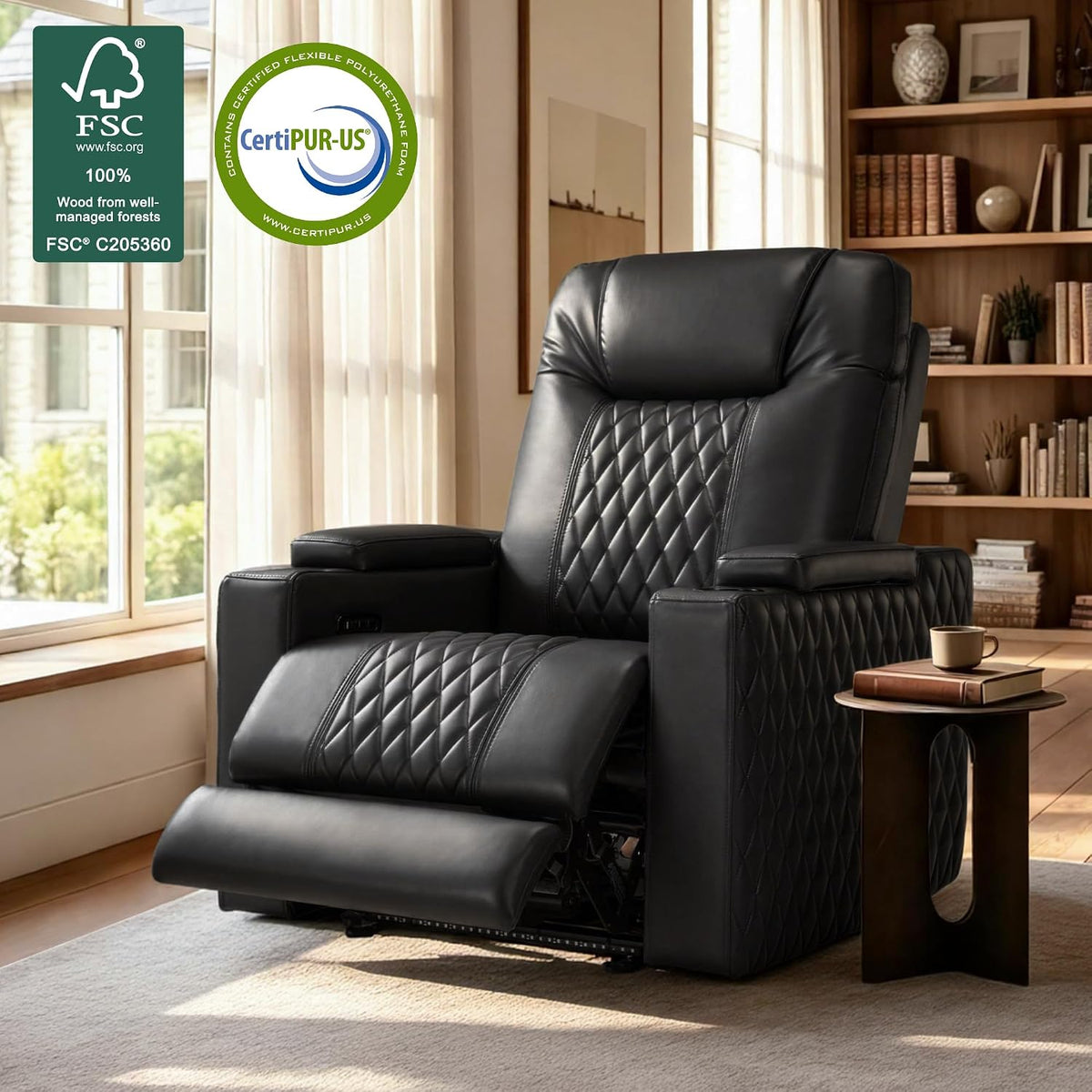 MCombo Oversized Leather Power Recliner Chair for Big and Tall (Black)
