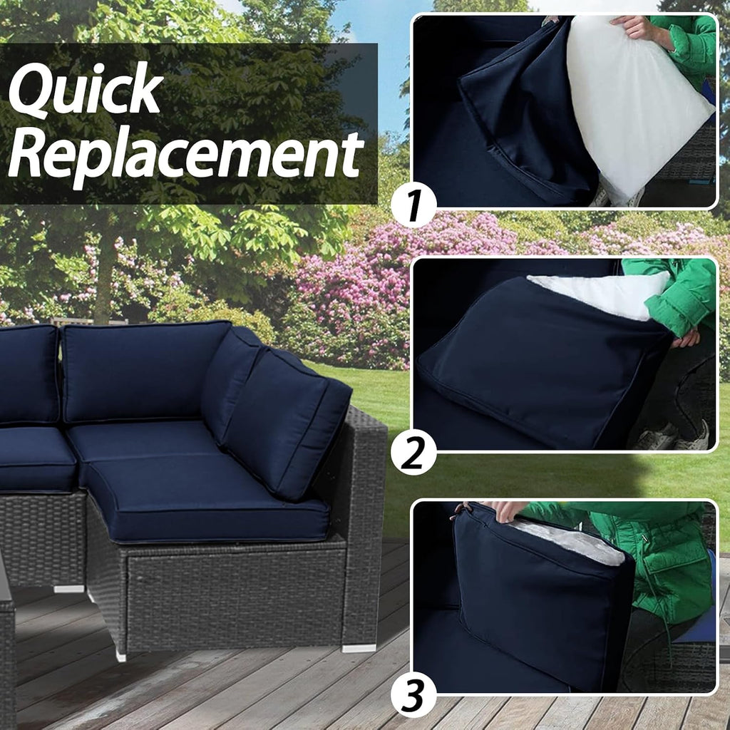 14Pcs Patio Cushion Covers Replacement Splashproof UV-Resistant Inelastic Covers with Zippers, Max Compatible 23.6x23.6x3.9 inch Patio Cushion