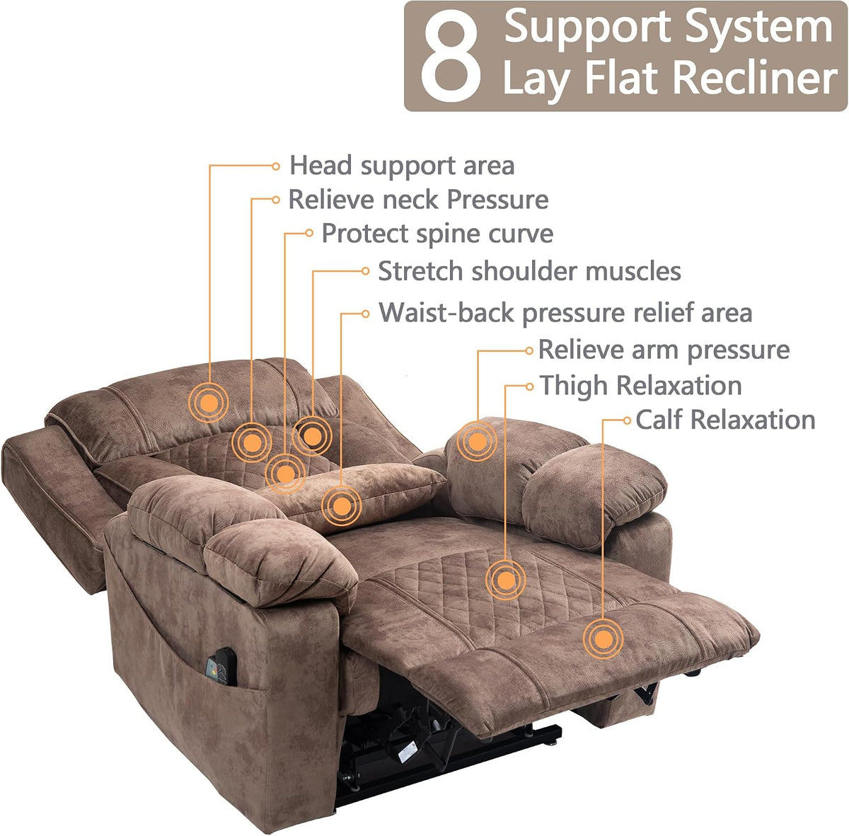 FUNECORP Big Man Power Lay Flat Lift Recliner Chair,Tan