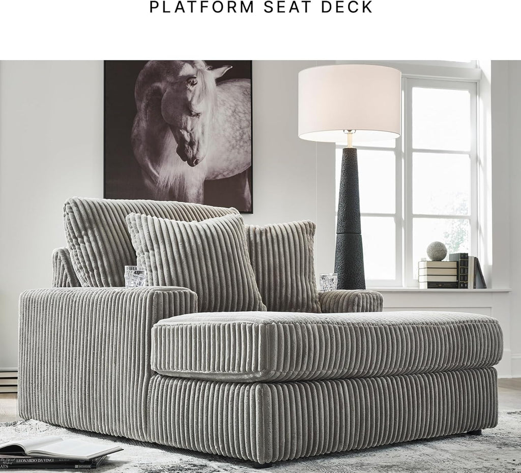 Signature Design by Ashley Lindyn Casual Chaise Lounge Chair Indoor, Oversized No Assembly with Reversible Cushions, USB Port & Cup Holders, Gray, 51" W x 64" D