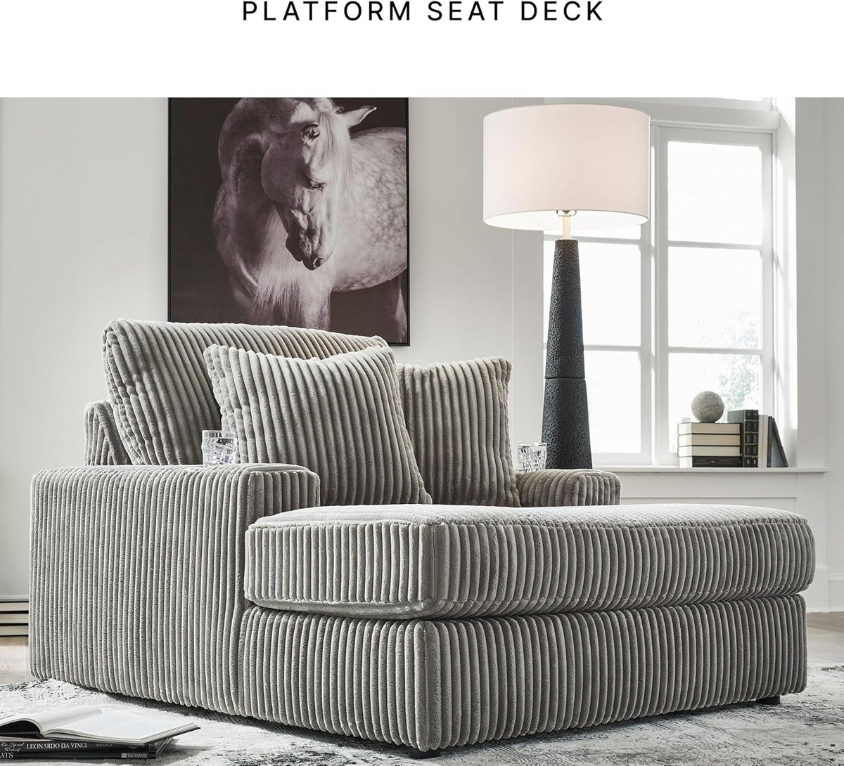 Signature Design by Ashley Lindyn Casual Chaise Lounge Chair Indoor, Oversized No Assembly with Reversible Cushions, USB Port & Cup Holders, Gray, 51" W x 64" D