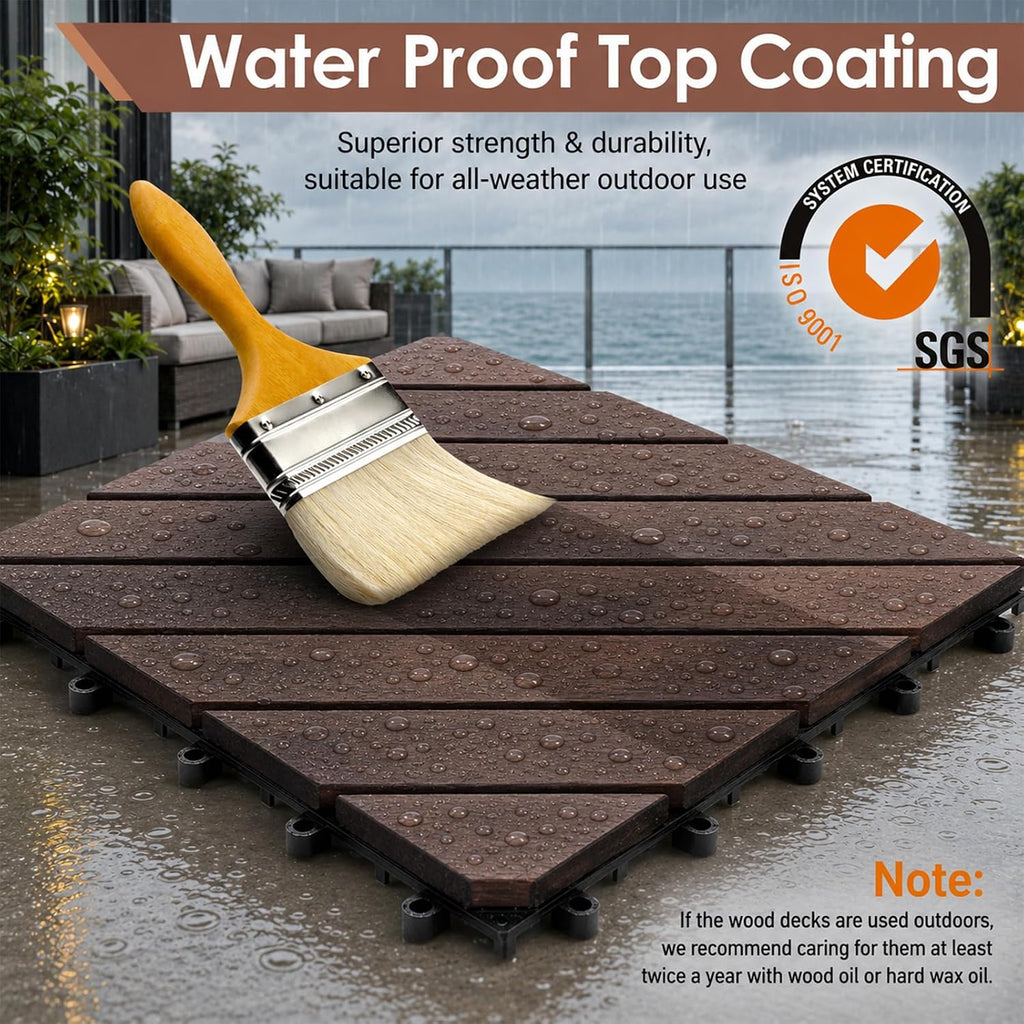primezone 9 pcs solid acacia wood interlocking patio, front angle view