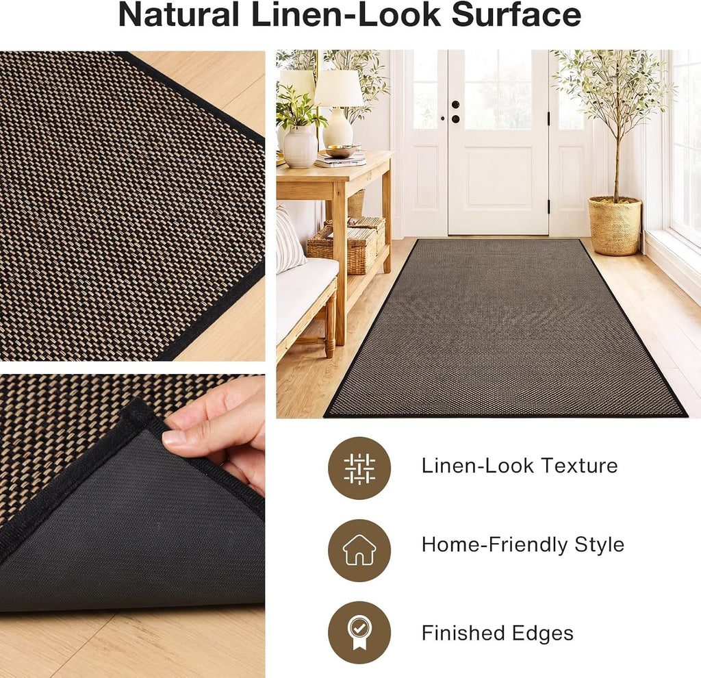 3′ x 5′ Indoor Outdoor Door Mat, Ultra Thin Linen-Look Entryway Rug Black