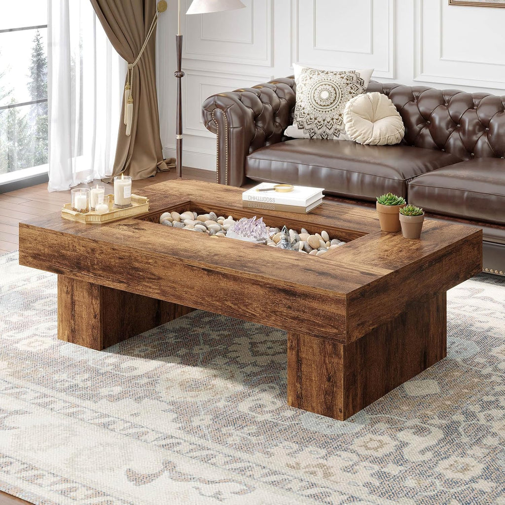 LVB 47"X31" Large Rectangle Wood Coffee Table for Living Room Rustic Brown