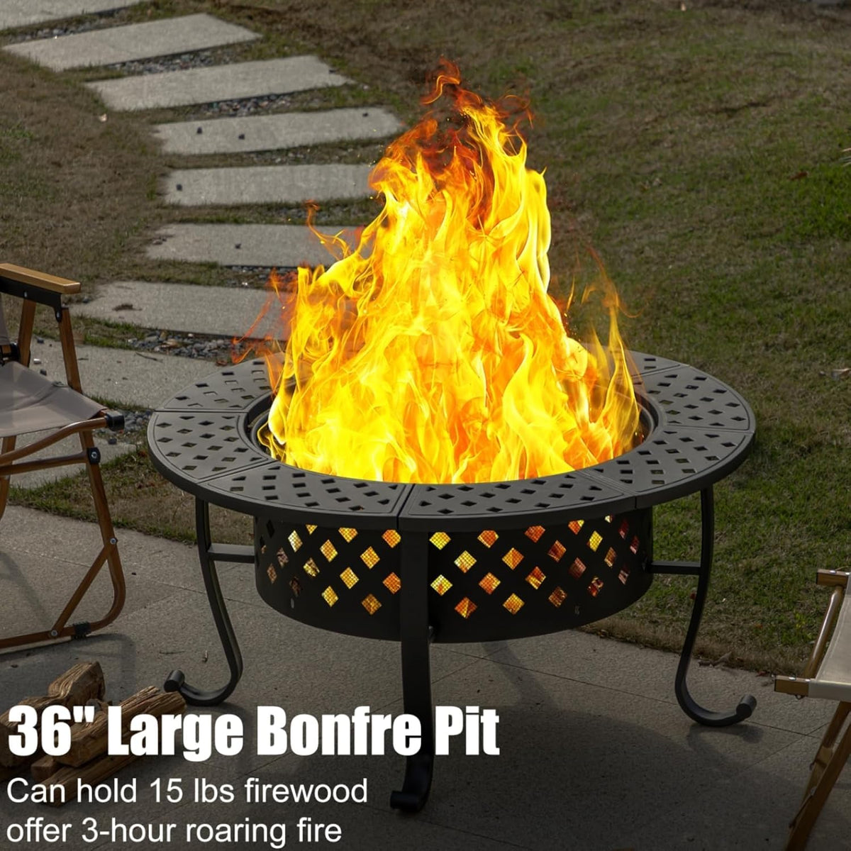 Panovue 36 Inch Outdoor Fire Pit with 2 BBQ Grills