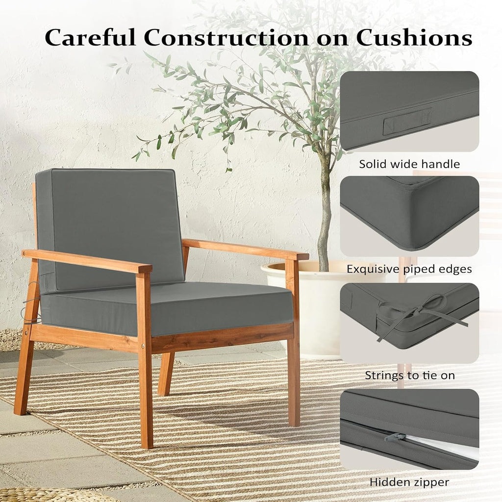 Cozyide 22x22 Outdoor Cushions for Patio Furniture, Waterproof Outdoor Chair Cushions with Non-Slip Ties and Handle, Washable Deep Seat Cushions for Outdoor Furniture with Removable Cover, Dark Gray