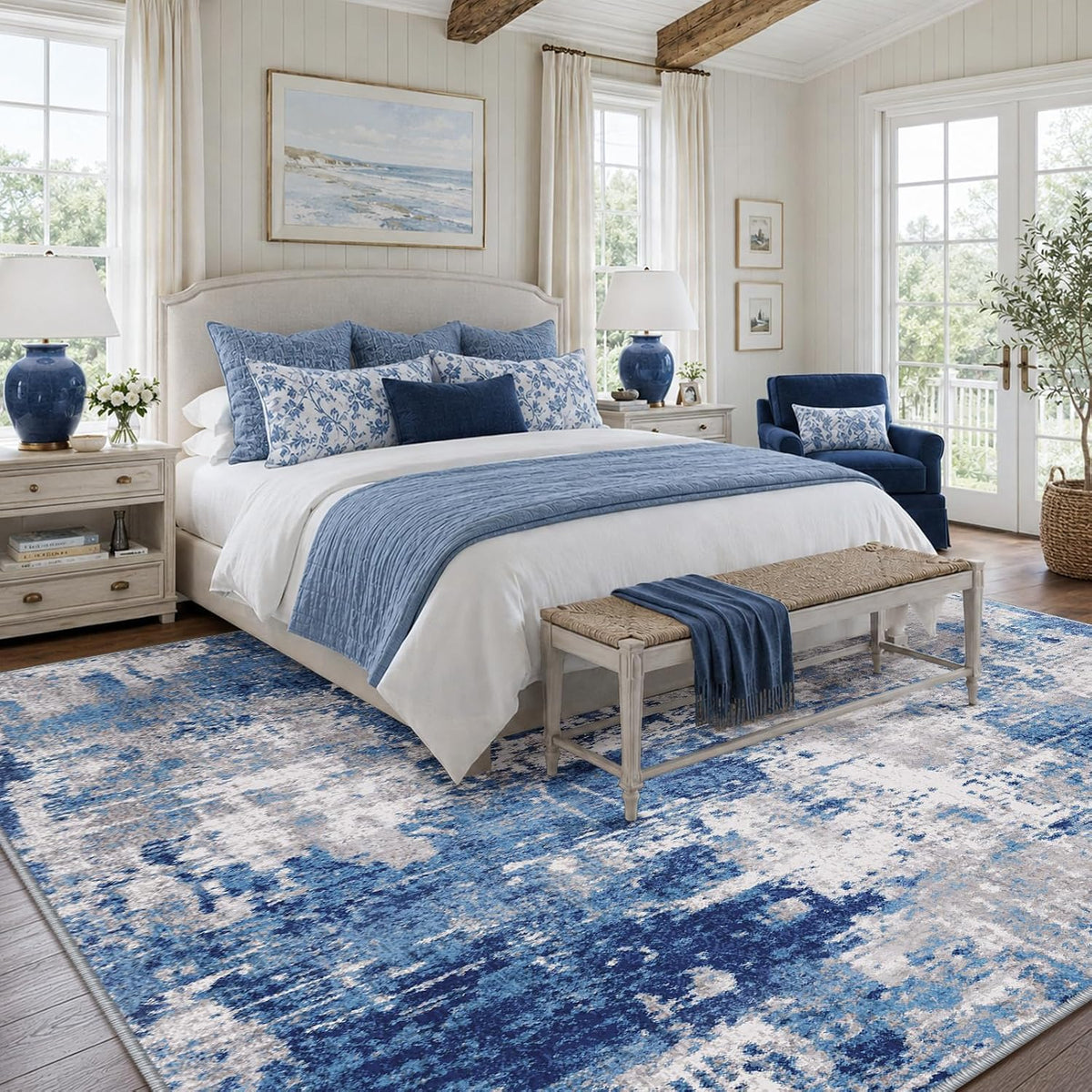 RELEANY Washable 9'x12' Abstract Area Rug for Living Room Blue Gray