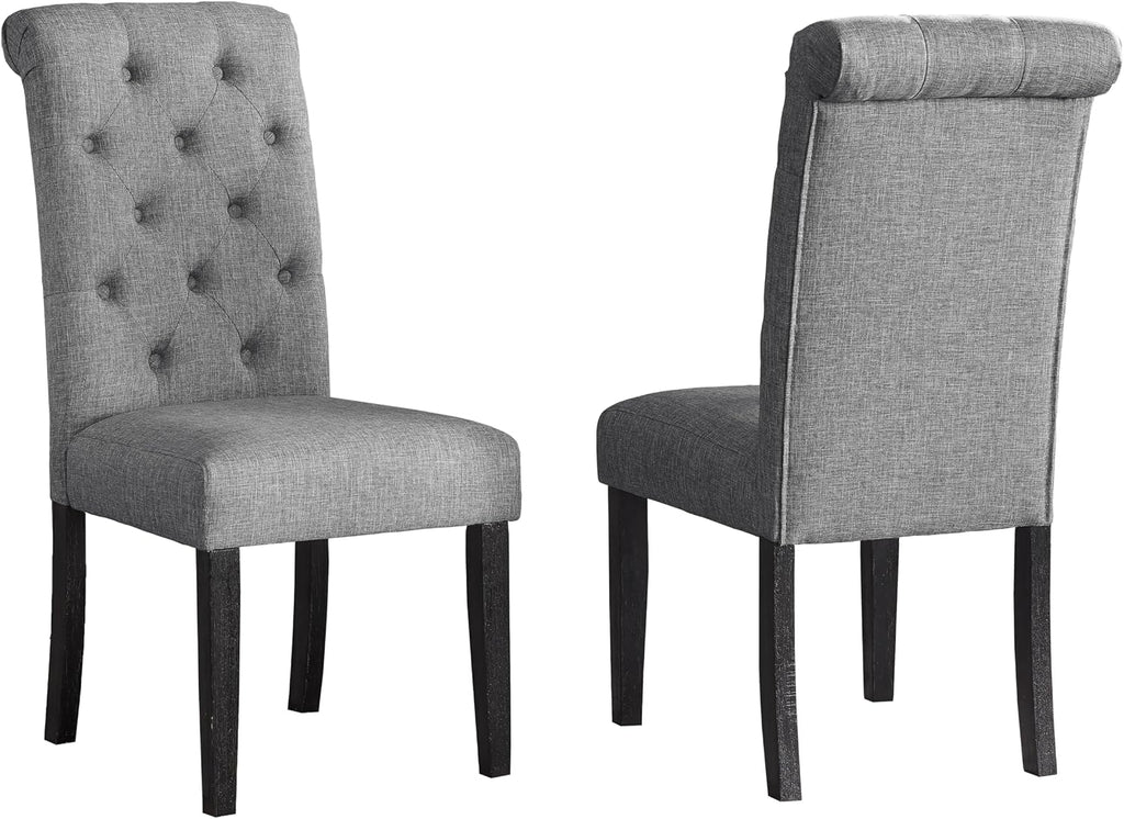 Roundhill Furniture Leviton Solid Wood Tufted Dining Chair, Set of 2, Gray
