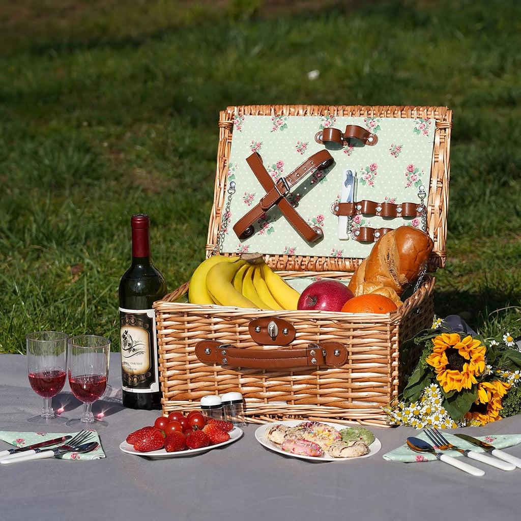 Wicker Picnic Basket for 2, Vintage Picnic Basket - Flower