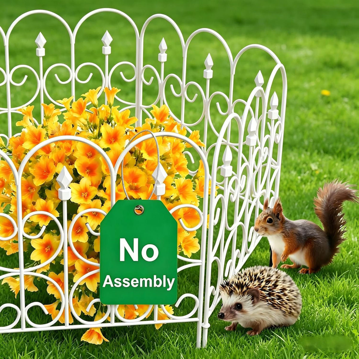 AMAGABELI GARDEN & HOME 5 Panels 32in(H)×10ft(L) Decorative Garden Fences and Borders for Dogs No Dig Metal Fence Panel Garden Edging Border Fence For Animal Barrier Fencing for Flower Beds Yard White
