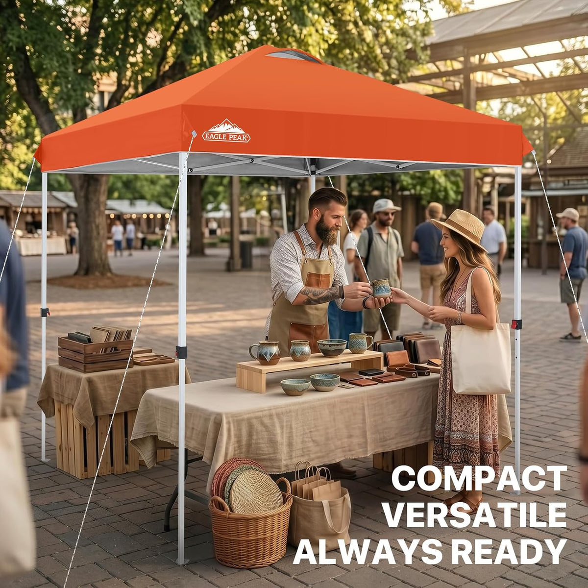 EAGLE PEAK 6.6x6.6 Pop Up Canopy Tent Easy Up Canopy Outdoor, Orange