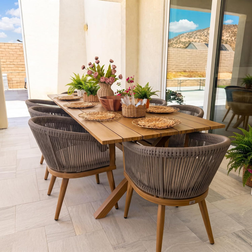 PURPLE LEAF Outdoor Dining Set for 8 with Cushions PE Rattan Teak w/Cover