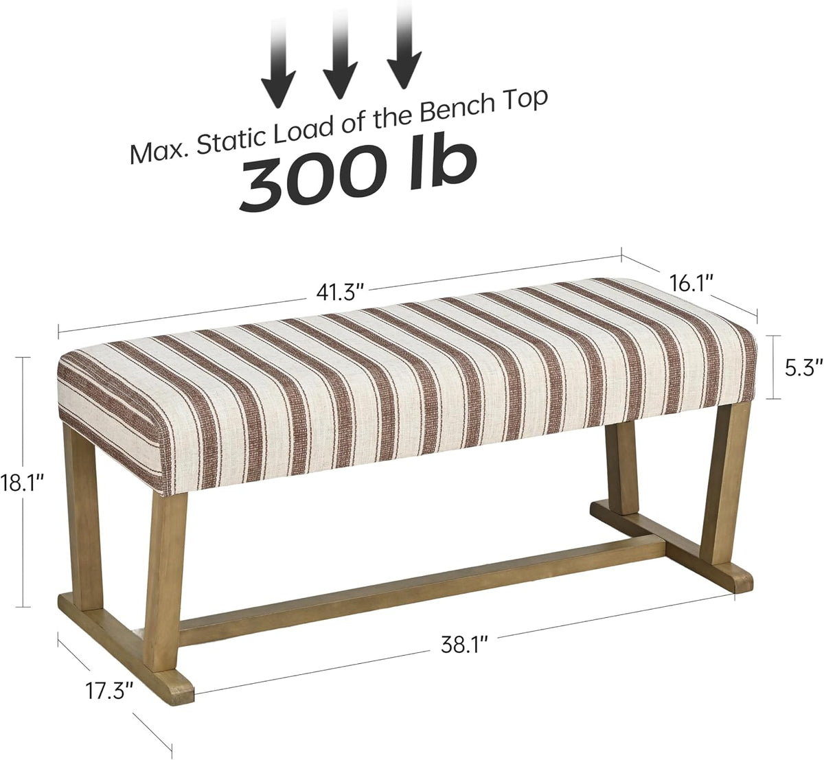 VKNOW Upholstered Entryway Bench, Dining Bench with Cushion, Brown
