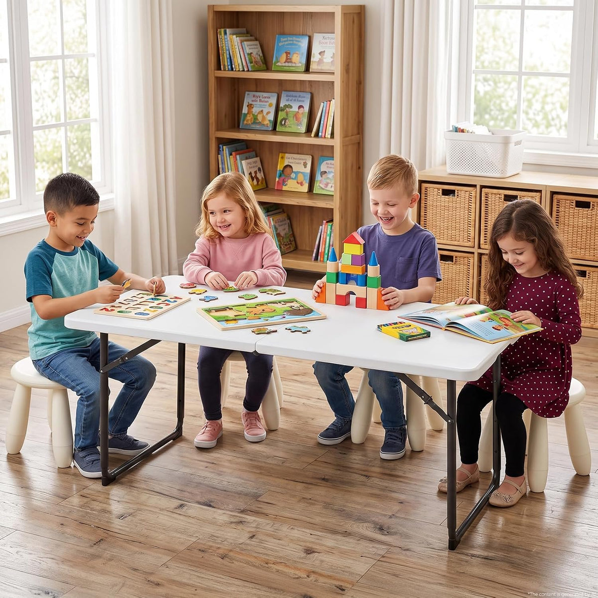 Folding Table, 4 FT Foldable Plastic Table with Adjustable Height, Heavy Duty Fold in Half Utility Table, Portable Picnic Table for Camping, Parties, RV Travel, Banquet