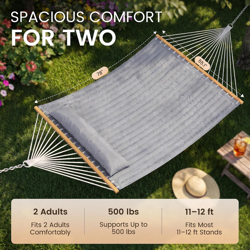 Everyfun 2 Person Quilted Hammock with SpreaderBar, 500lbCapacity, Darkgray