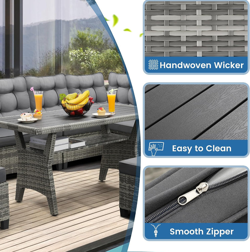 KROFEM 6 Piece Patio Furniture Set, Dining and Conversation Set