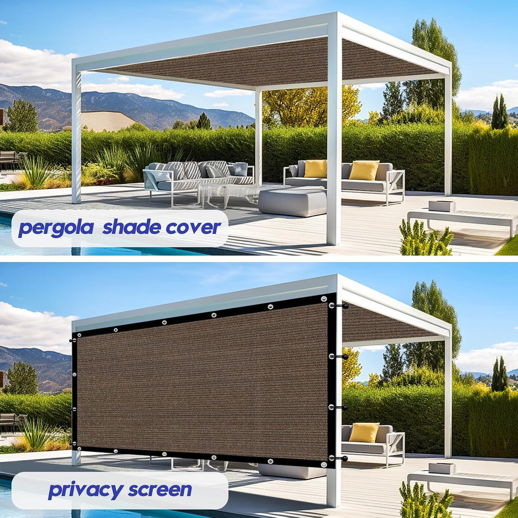 10' X 20' 90% Sun Shade Cloth Outdoor Patio Mocha Pergola Shades Cover Privacy Screen UV Block Porch Screens Canopy for Patio Outside Outdoor