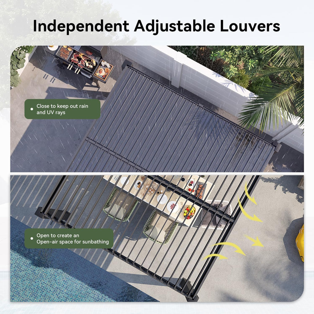 Aoxun Louvered Pergola 10x10, 3.8" Thick Posts, 82.5 MPH Wind Resistance