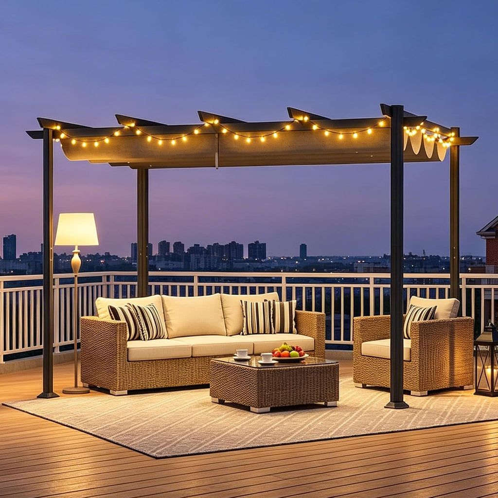 Ahomly 12 X 8 Outdoor Retractable Pergola, Adjustable Shade Canopy, Gray